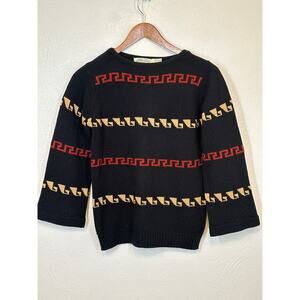 VTG The Villager Sweater M Black Aztec Print Wide Sleeve Preppy Western wear
